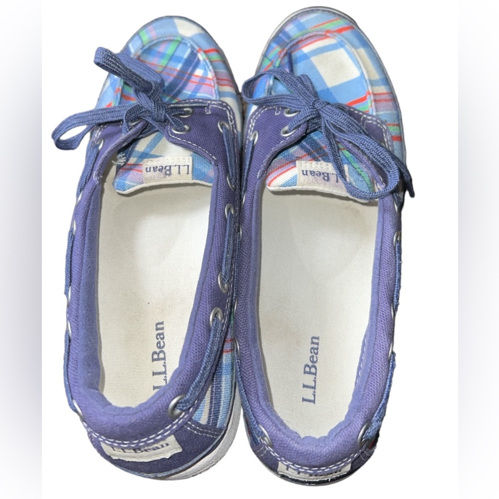 L.L.Bean Womens Boat Shoes Multicolor Plaid Moc Toe Lace Up - Picture 2 of 4